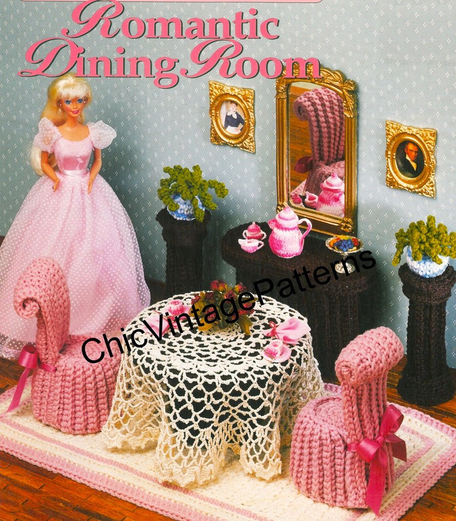 Crochet Dining Room Furniture, 11.1/2 inch Doll, Instant Download