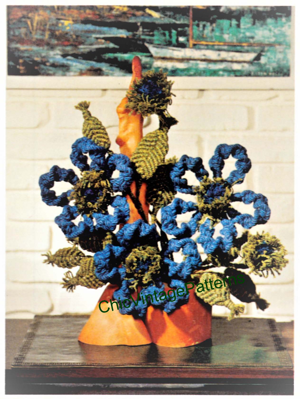 Macrame Flowers, Blue Ruffle Flowers, Decorative Macrame, Instant Download