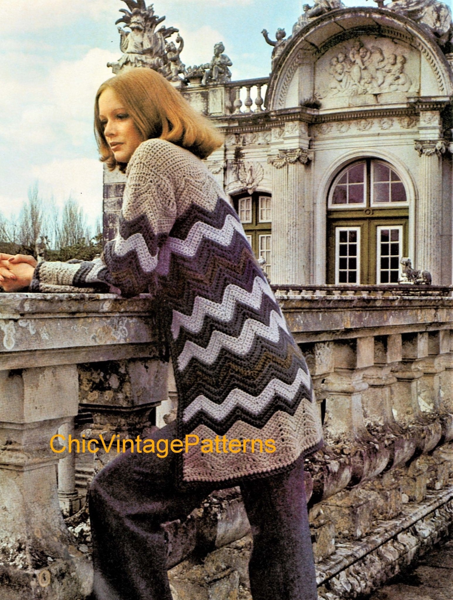 Ladies Crochet Jacket Pattern, Striking Chevron Design, Instant Download