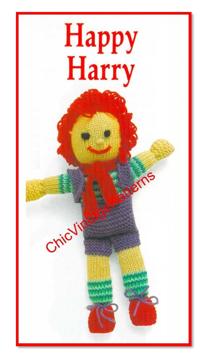 Happy Harry Doll Knitting Pattern, Soft Toy Doll Pattern, Instant Download