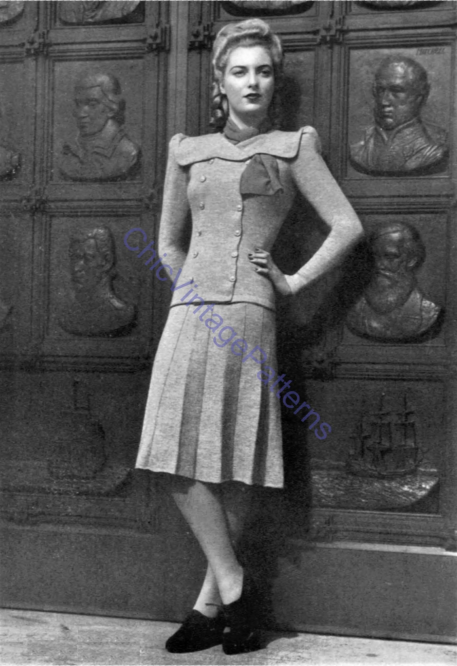 Knitted Suit Pattern, Vintage Ladies 1940's Pattern, Instant Download