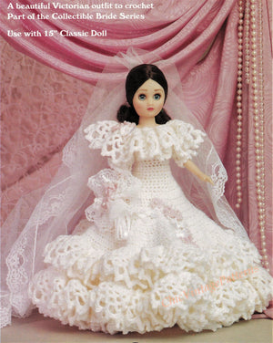 Crochet Doll's Wedding Dress Pattern, 15 inch Doll, PDF Crochet Pattern