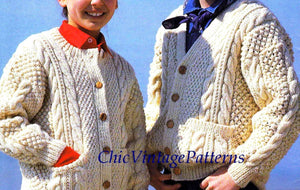 Children's Cardigan Aran Knitting Pattern, Fisherman's Cable , Instant Download