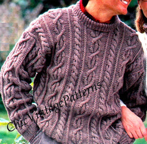 Aran Sweaters, His & Her Jumper Knitting Pattern, Classic Crew Neck, Instant Download
