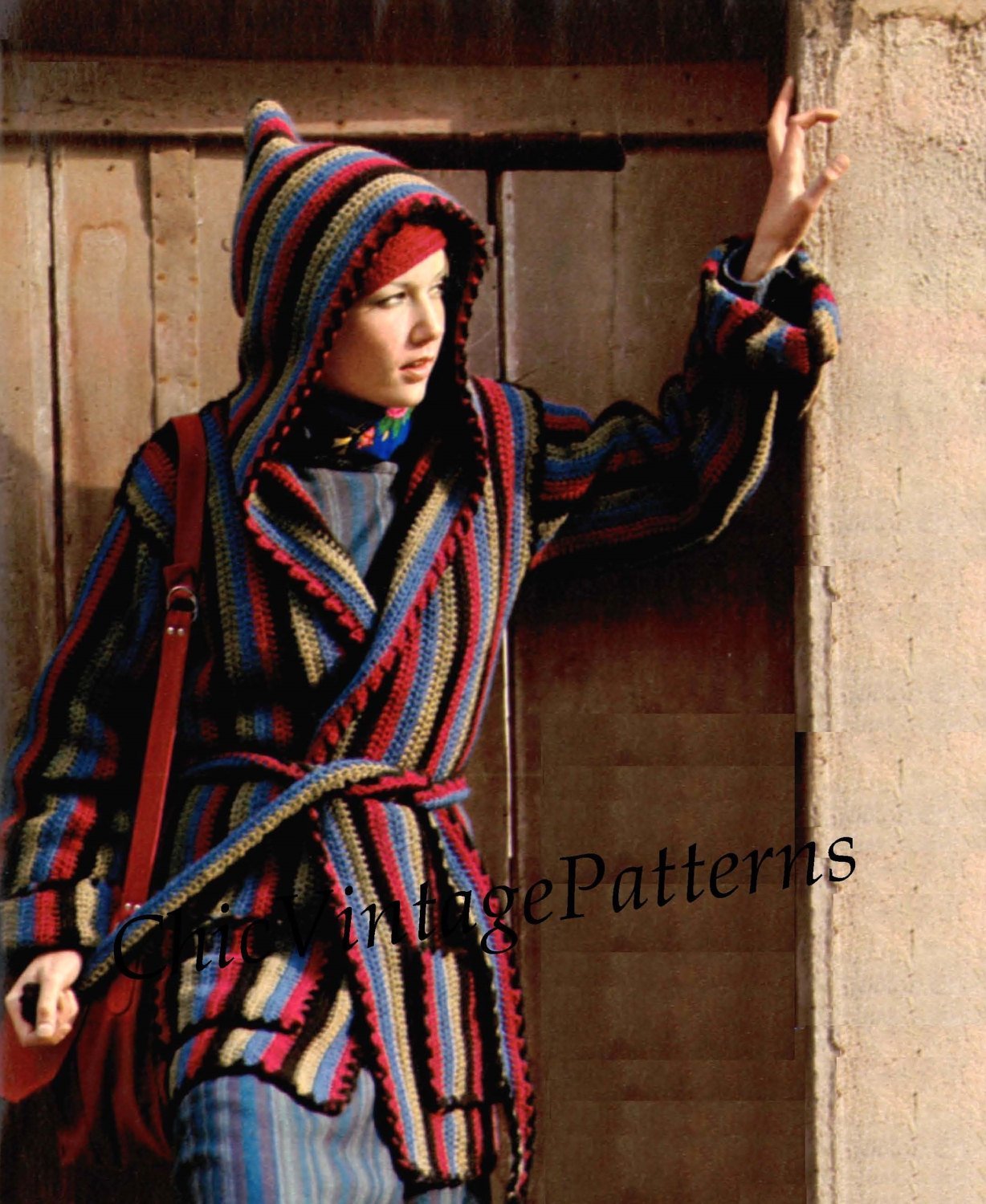 Crochet Jacket Pattern, Ladies Hooded Wrap Coat and Hat, Instant Download