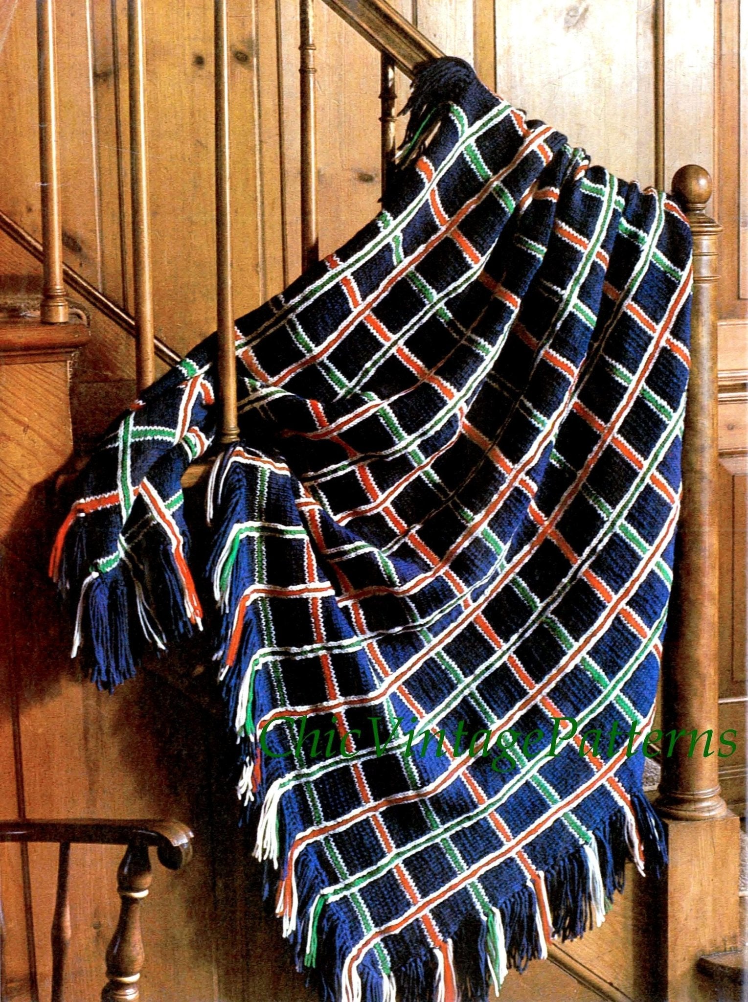 Knitted and Crochet Plaid Afghan Pattern, Tartan Rug, Instant Download