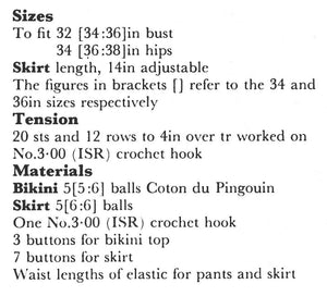 Crochet Bikini, 1970's Bikini Pattern with Skirt, PDF Crochet Pattern