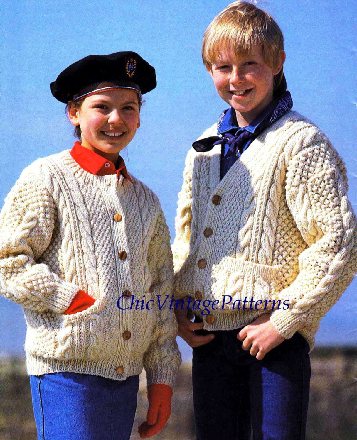 Children's Cardigan Aran Knitting Pattern, Fisherman's Cable , Instant Download