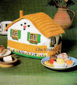 Knitted Tea Cosy Pattern, Swiss Chalet Cosy, Instant Download, Novelty Tea Cosy