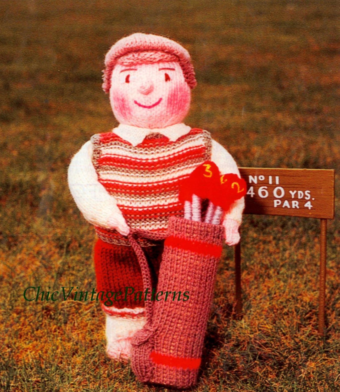 Knitted Soft Toy Pattern, Golfer Doll, Instant Download Pattern