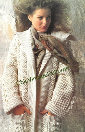 Superb Knitted Coat Pattern, Ladies Aran Coat, Digital Pattern