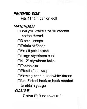 Crochet Doll's Movie Dress Pattern, 11.1/2 inch Doll, Instant Download