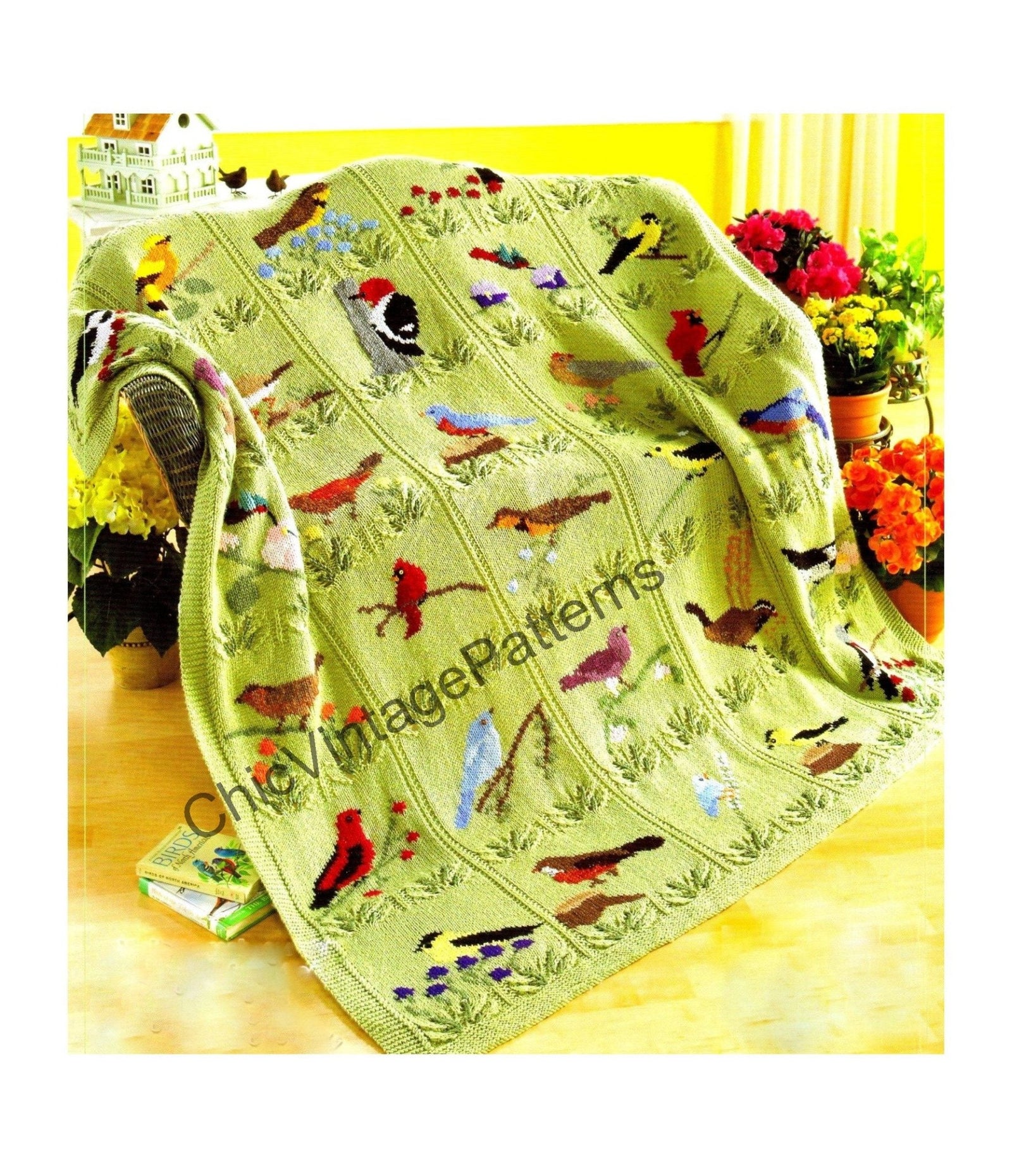 Superb Knitted Rug Featuring Birds, Afghan Rug Pattern, Instant Download