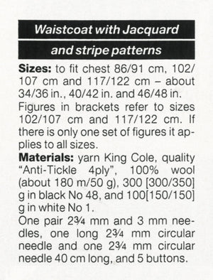 Men's Waistcoat Knitting Pattern, Vintage Men's Jaquard Vest, Instant Download