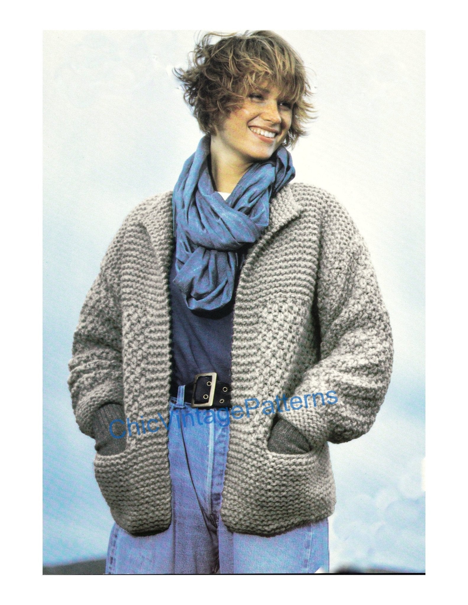 Ladies Chunky Jacket Knitting Pattern, Instant Download