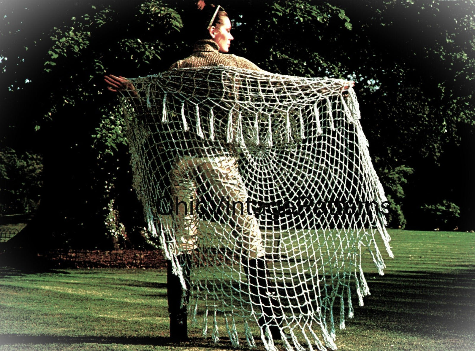 Vintage Circular Shawl Crochet Pattern, 1970's Shawl, Instant Download
