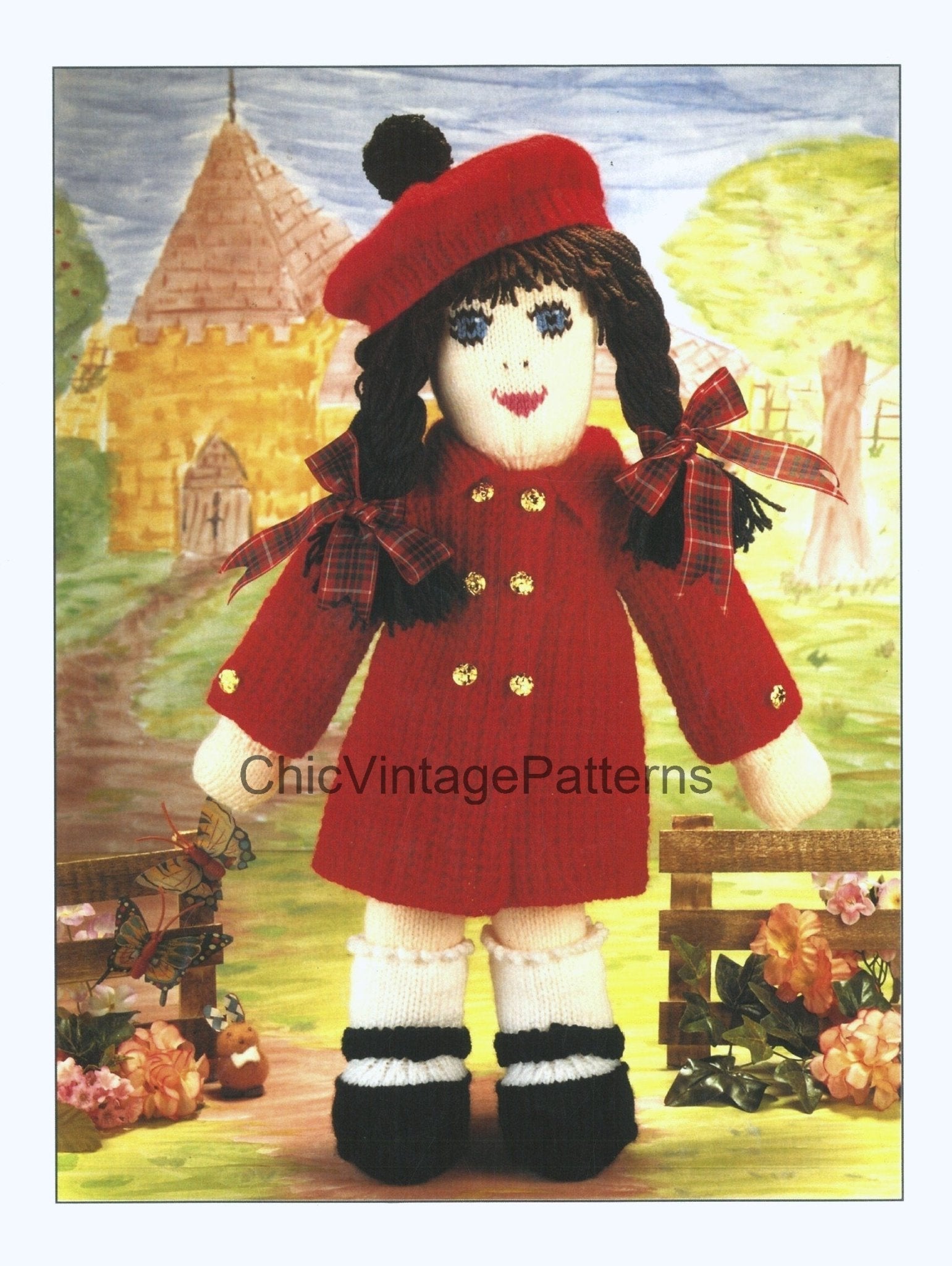 Coat and Beret Doll Knitting Pattern, Soft Toy Doll Pattern, Instant Download