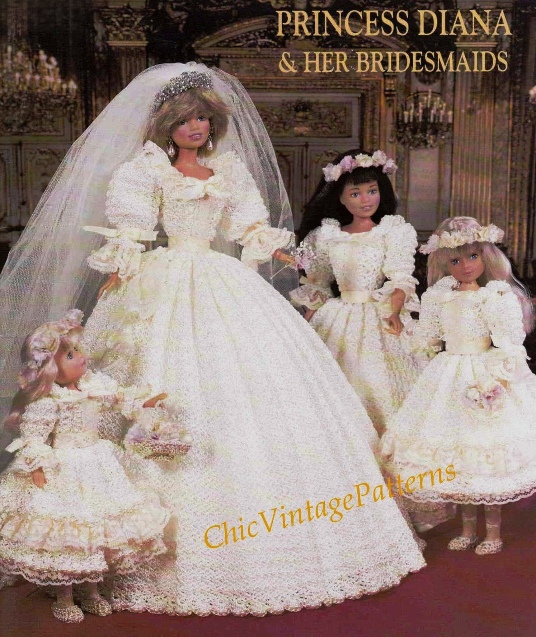Crochet Dolls Wedding Dress Pattern, 11.1/2 inch Doll, Lady Diana Gown