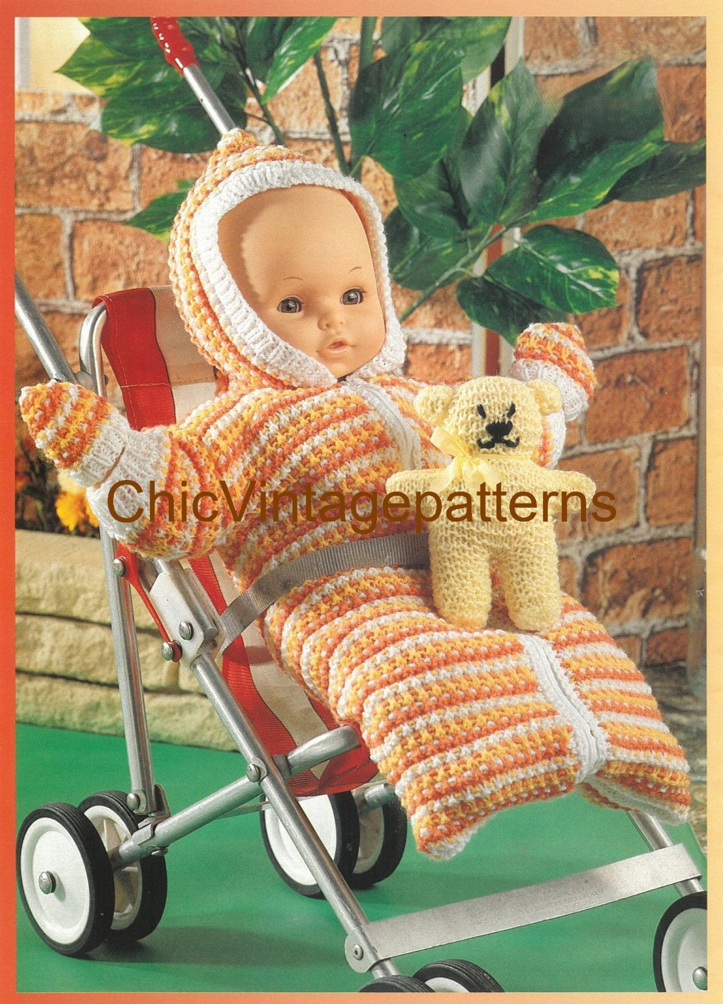 Doll's Sleeping Bag and Mitts Knitting Pattern, Instant Download