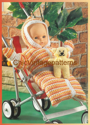 Doll's Sleeping Bag and Mitts Knitting Pattern, Instant Download