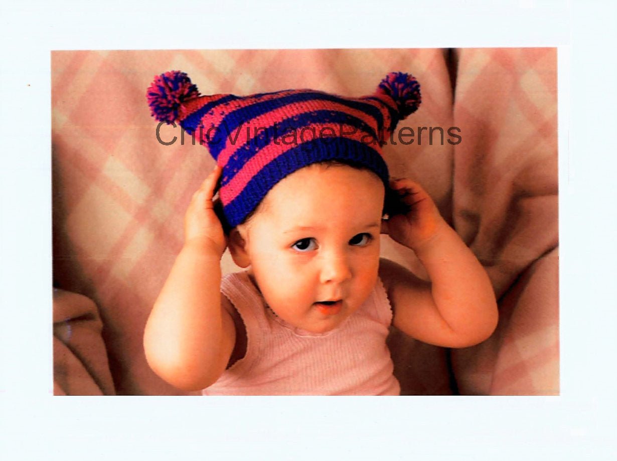 Easy Babies/Toddler Double Pompom Hat Knitting Pattern, Instant Download