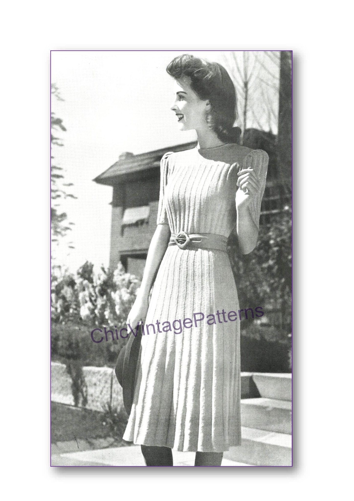 Ladies Knitted Dress Pattern, 1940's, Instant Download