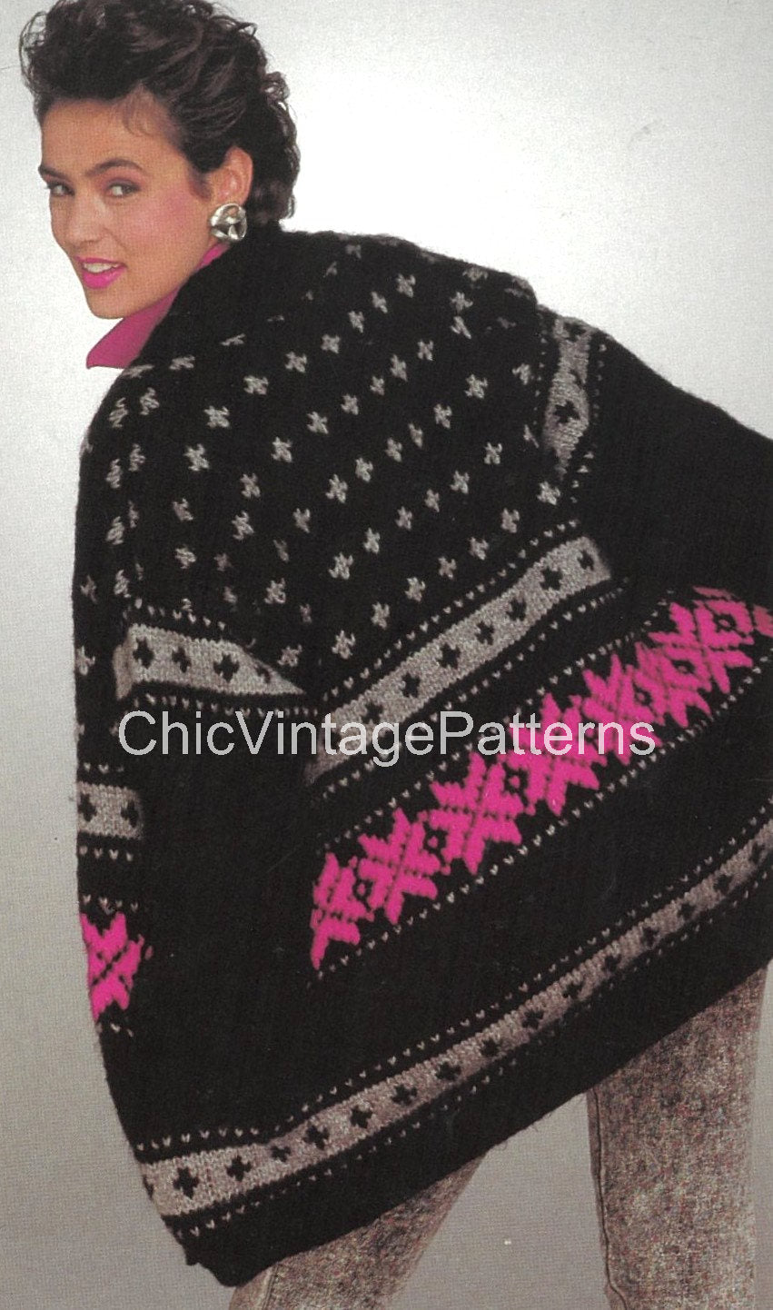 Ladies Knitted Fair Isle Jacket Pattern, Fabulous Warm Cardigan