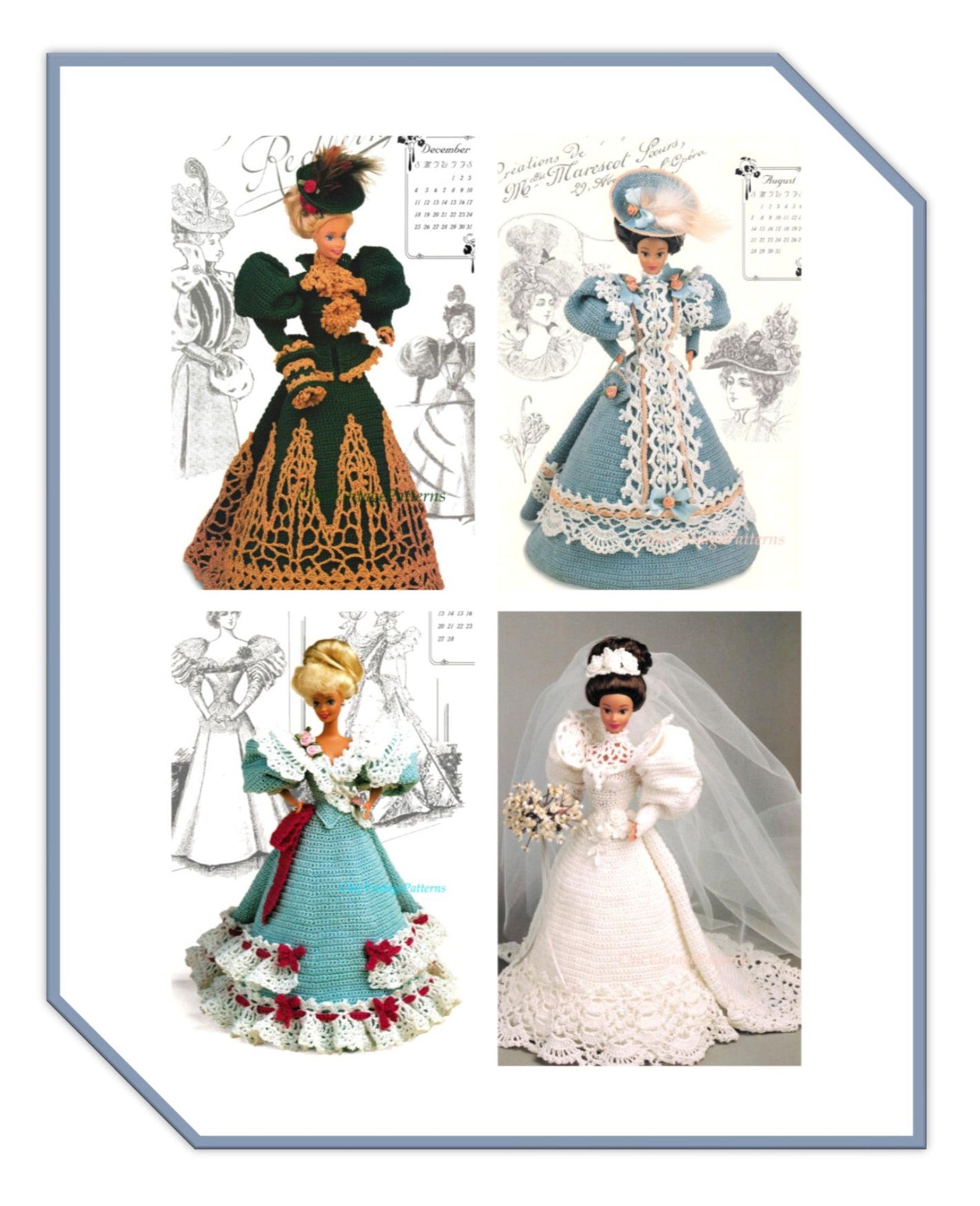 Bundle of Four Crochet Doll's Dress Patterns | ChicVintagePatterns