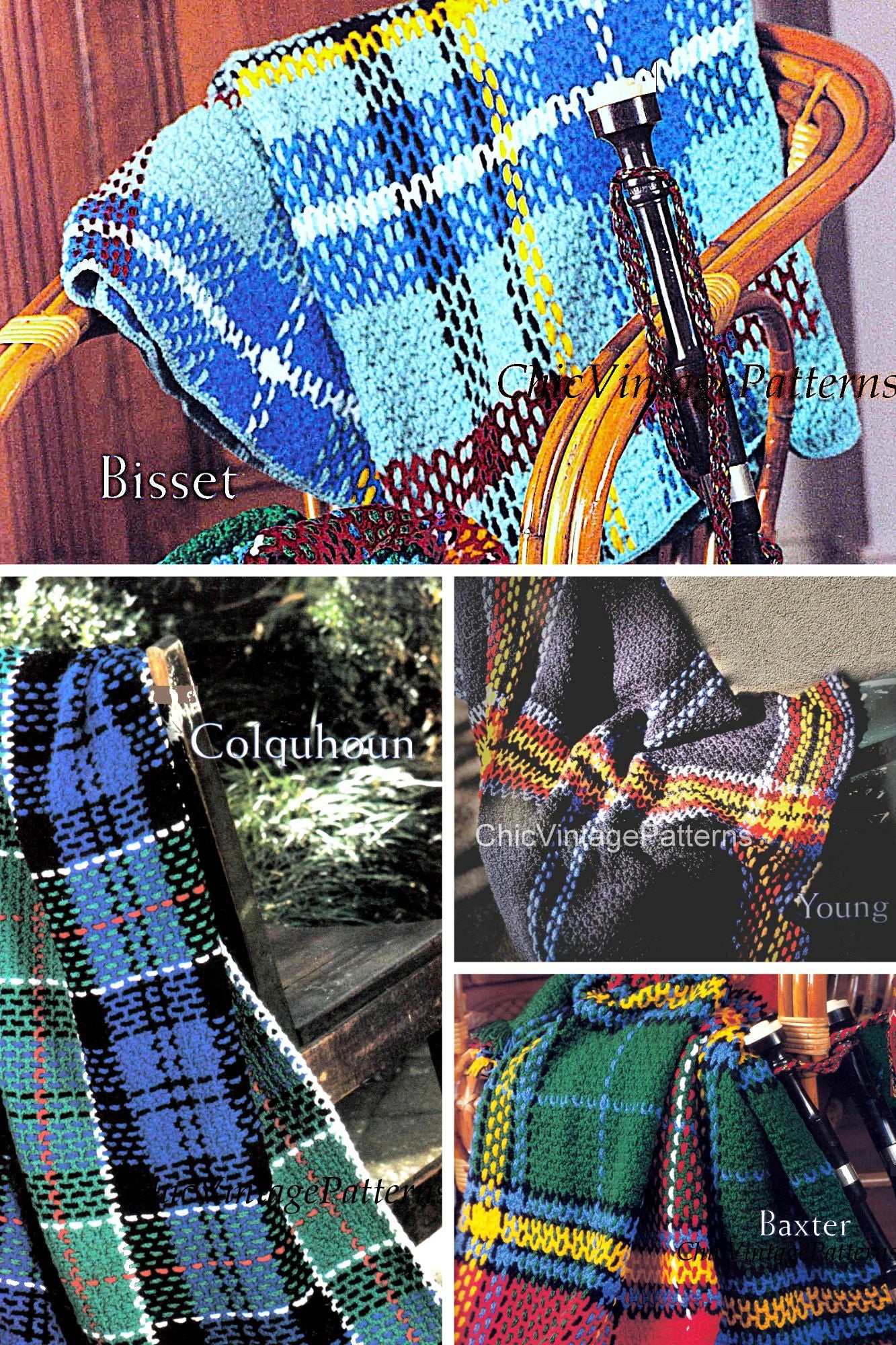 Bundle of Crochet Tartan Afghan Rug Patterns, Instant Download