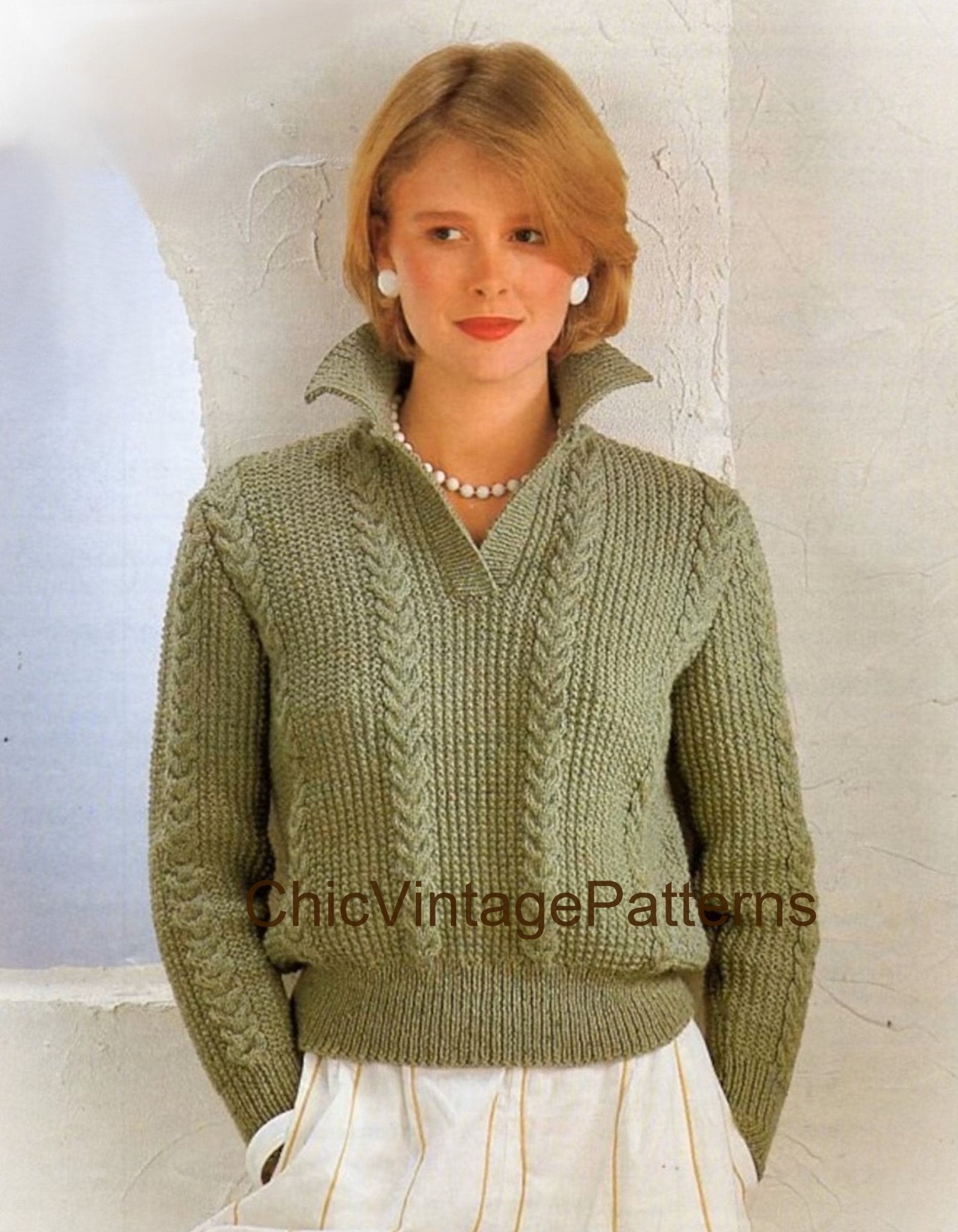 Knitted Sweater Pattern, Cable Feature, PDF Knitting Pattern