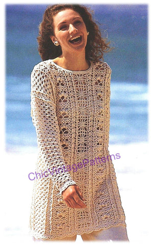 Ladies Lacy Crochet Long Sweater Pattern, Instant Download