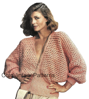 Knitted ladies Sweater Pattern, Batwing Sleeves, Instant Download