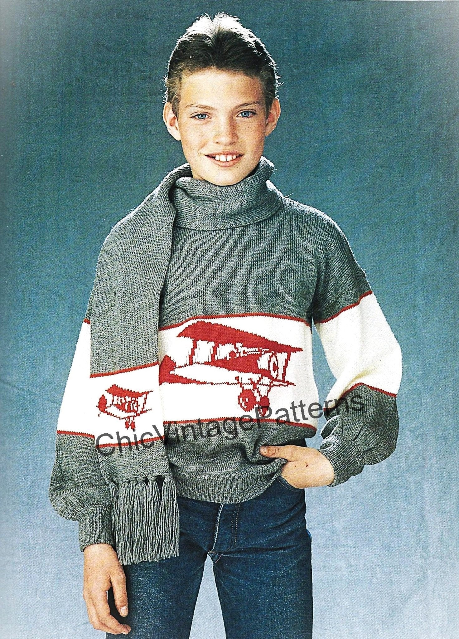 Children's High Flyer Jumper and Scarf Knitting Pattern, Instant Download