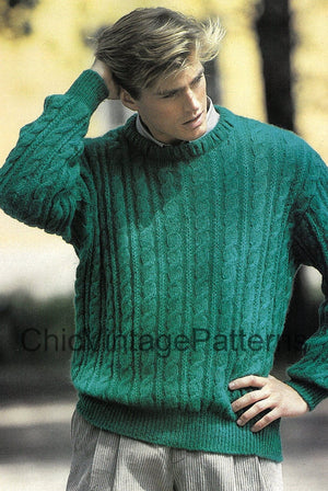 Men's Cable Sweater Knitting Pattern, Instant Download