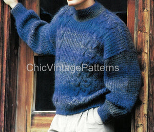 Knitted Jumper Pattern, Men's Large Cable Sweater, Instant Download