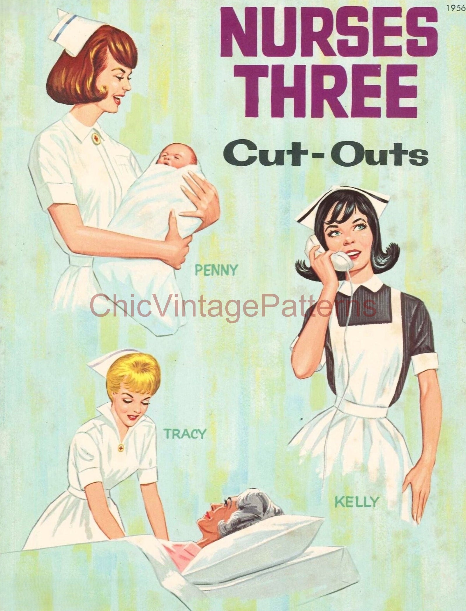 Nurses Three Paper Doll Book, Instant Download