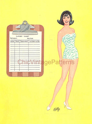 Nurses Three Paper Doll Book, Instant Download