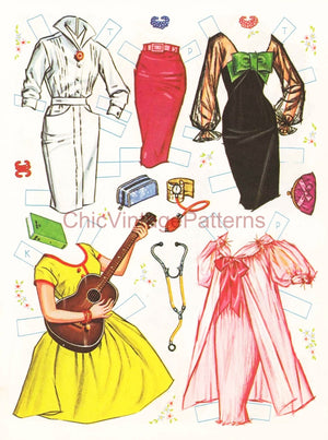 Nurses Three Paper Doll Book, Instant Download