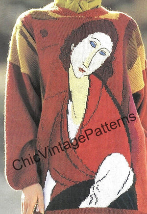 Knitted Jumper Pattern, Painted Lady Picture Knit, Instant Download