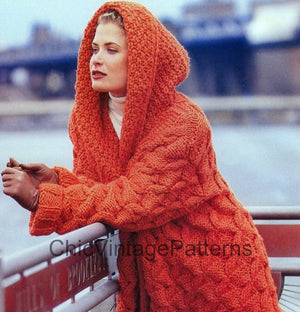 Amazing Knitted Coat Pattern, Ladies Cable Coat, Instant Download