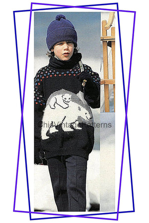 Polar Bear Jumper Knitting Pattern, Children's Sweater, Instant Download