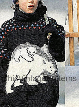 Polar Bear Jumper Knitting Pattern, Children's Sweater, Instant Download