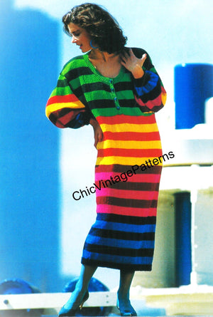 Knitted Rainbow Dress Pattern, Instant Download