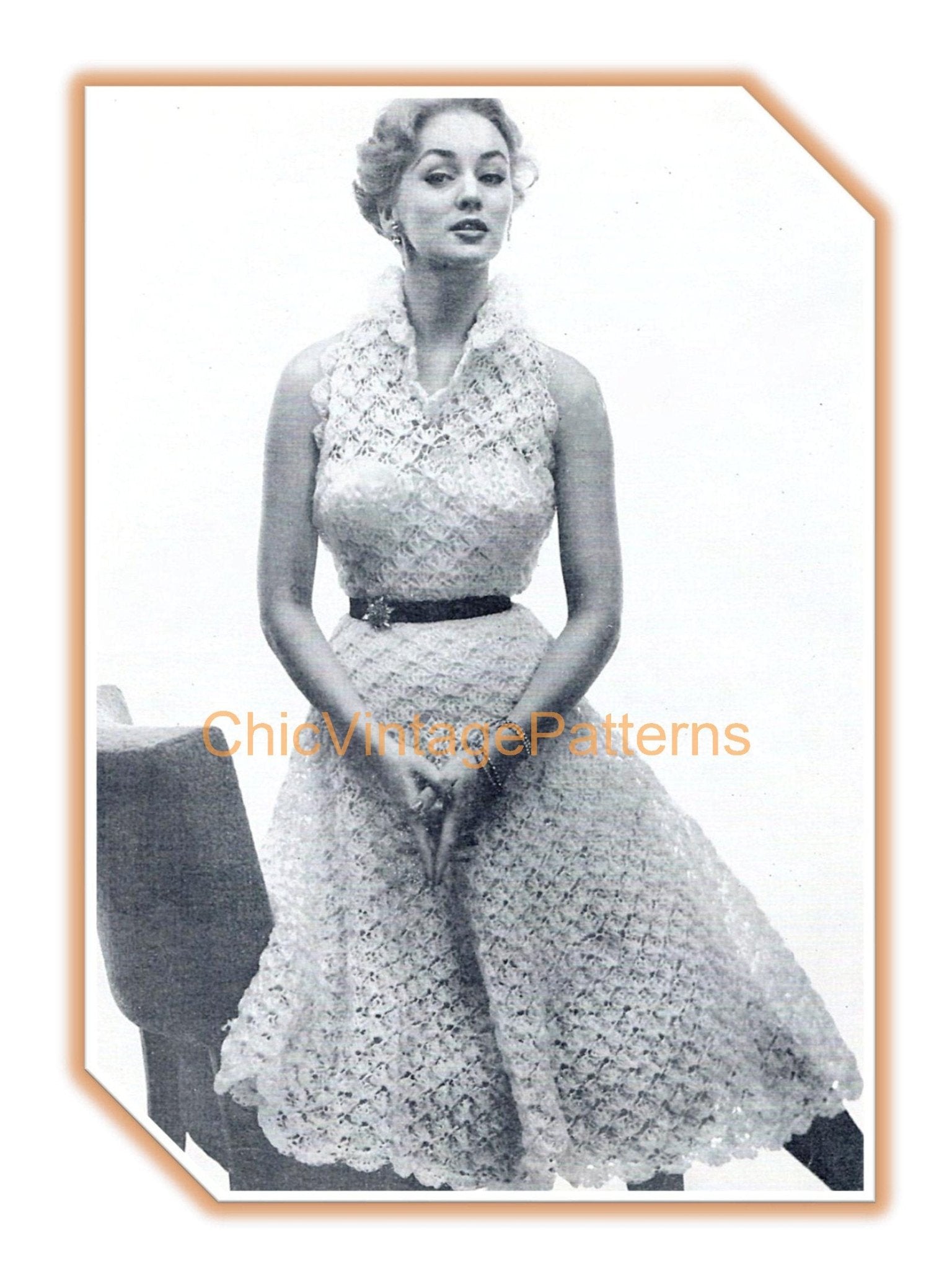Vintage Crochet Dress Pattern, Ribbon Dress, Digital Download