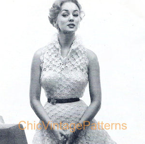 Vintage Crochet Dress Pattern,  Ribbon Dress, Digital Download