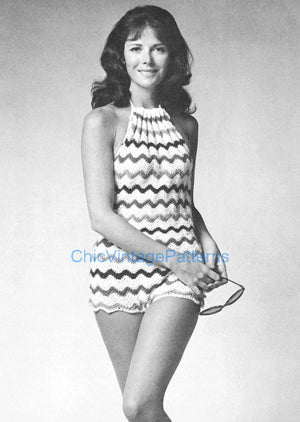Ladies Crochet Swimsuit Pattern, Halter Neck Bathing Suit, Instant Download