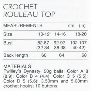 Crochet Ladies Rouleau Top Pattern, Digital Download