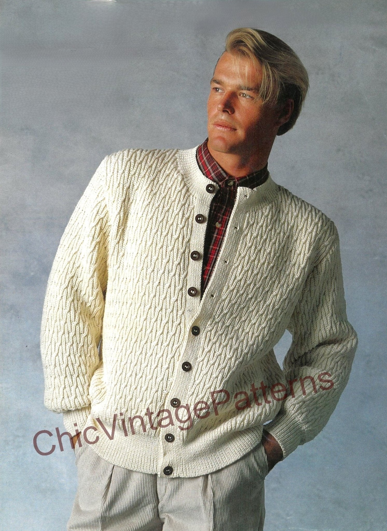 Men's Cardigan Knitting Pattern, Digital Download