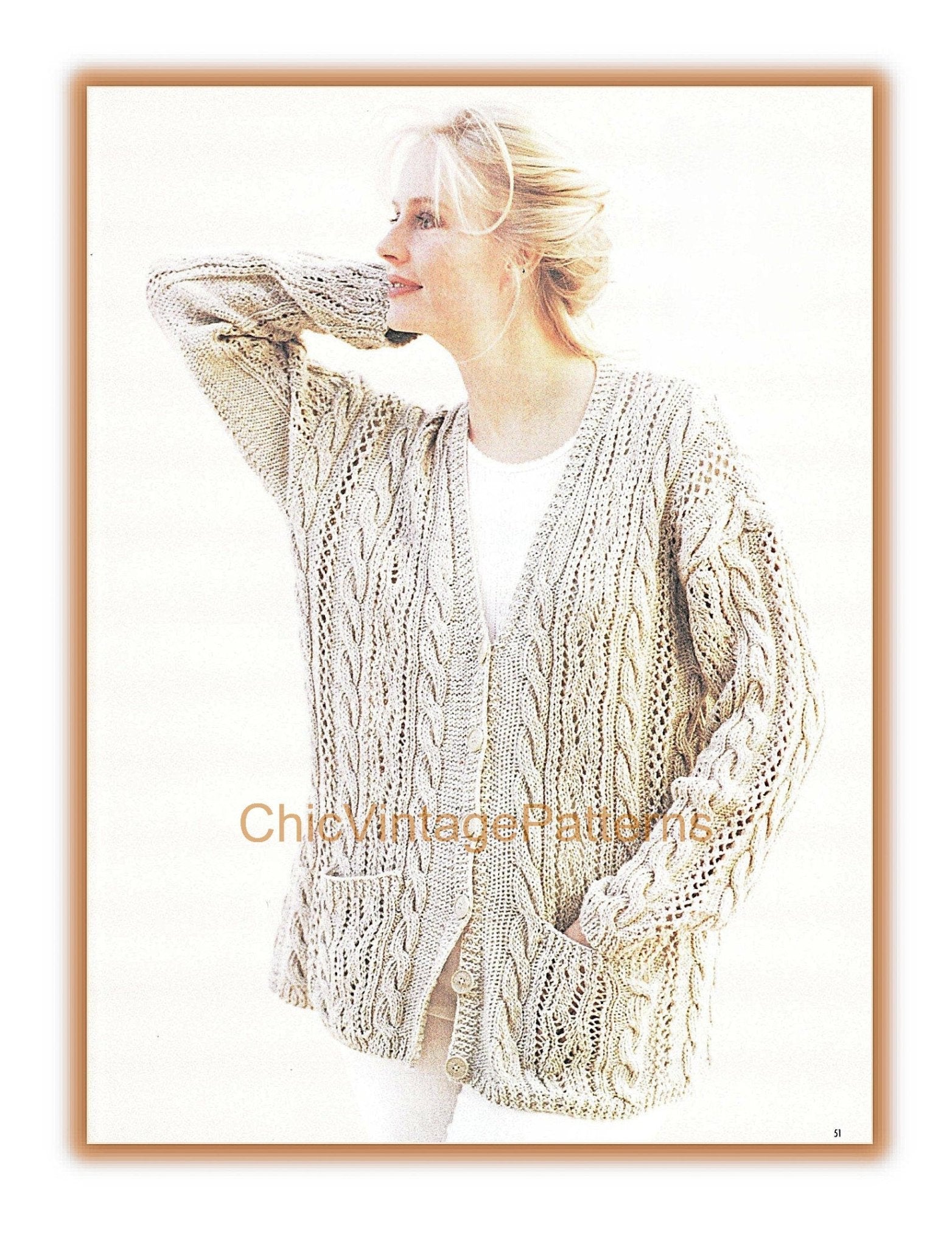 Ladies Cable and Openwork Cardigan Knitting Pattern, Instant Download
