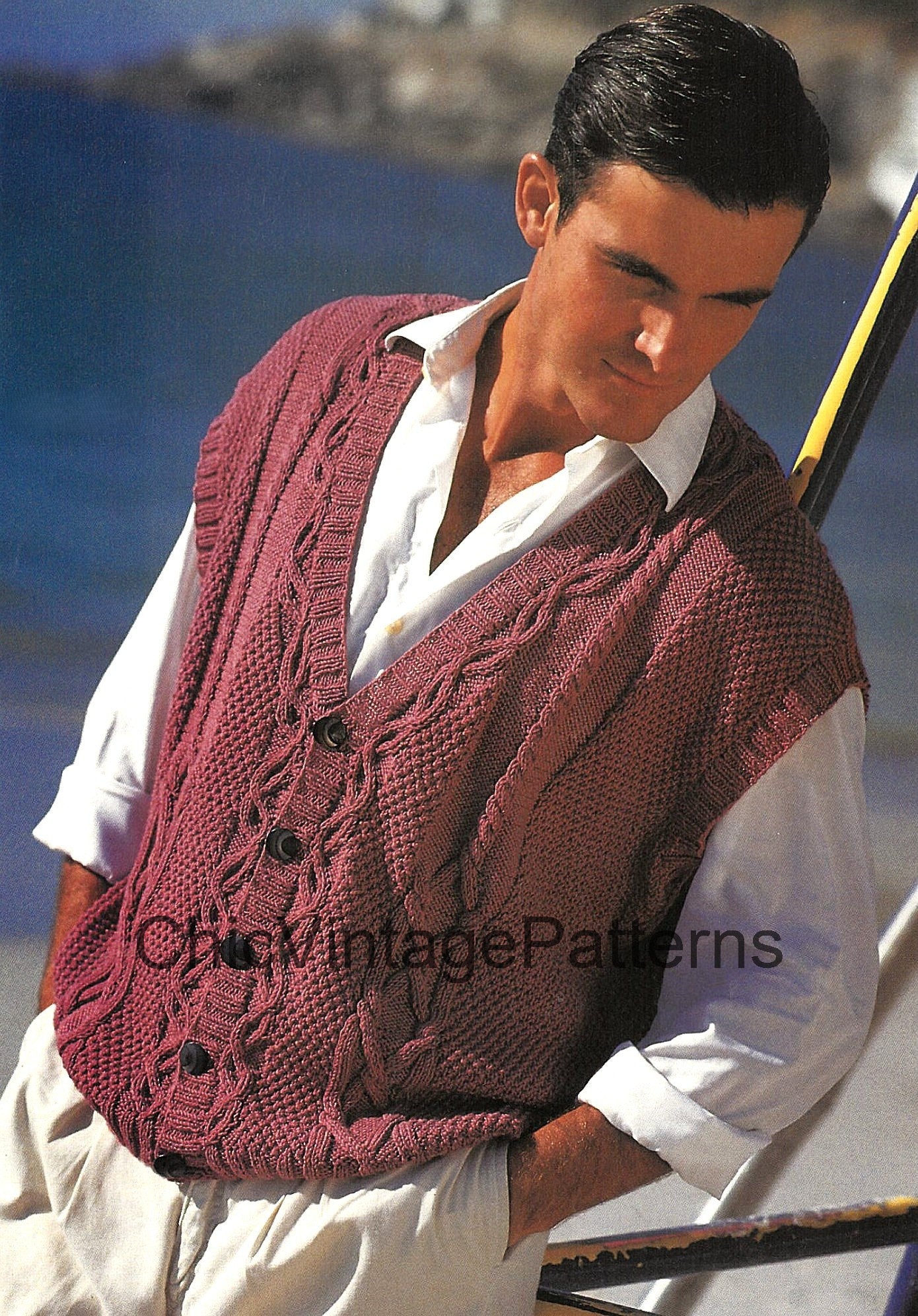 Vintage Men's Waistcoat Knitting Pattern, Cable Vest, Instant Download